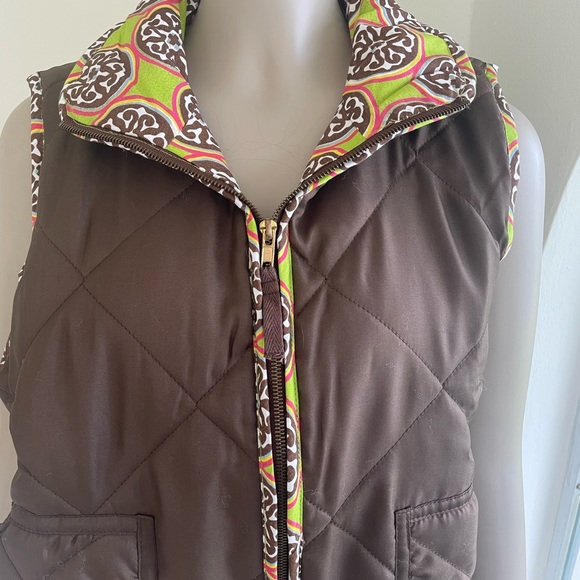 Dizzy Lizzy Brown Quilted Vest with Lime Green and Brown Lining M NWT - Picture 7 of 10